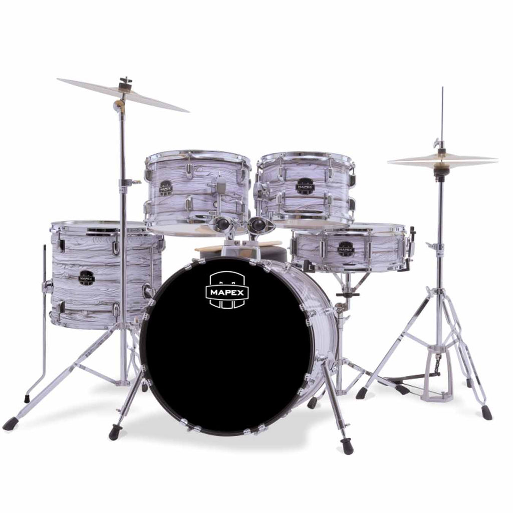 Mapex CM5295FTCDK Comet 5 pcs Hybrid Drum Set with Hardware Throne & Cymbals - White Wood Grain