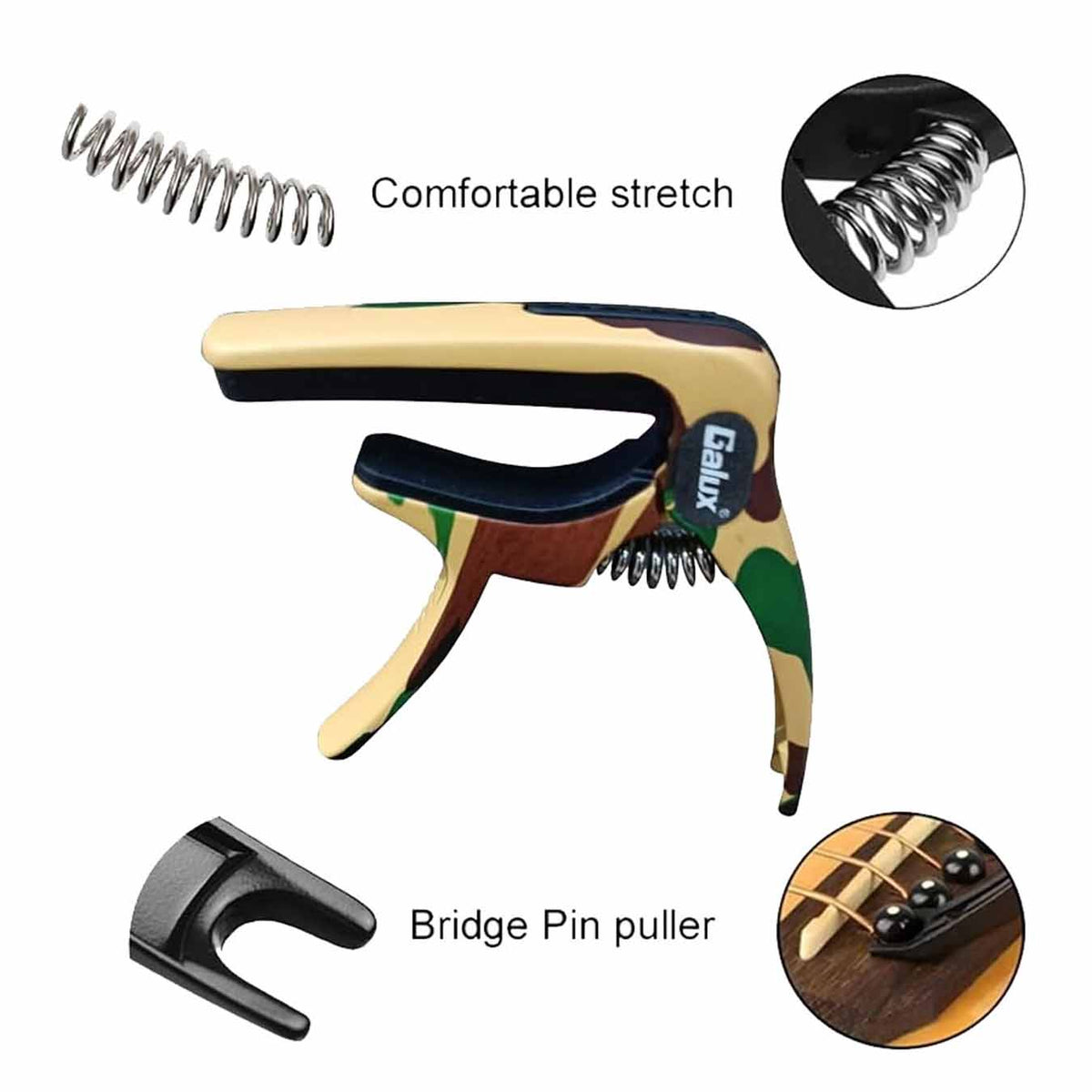 Galux GC-501A 3in1 Zinc Metal Capo for Acoustic and Electric Guitar - Army Green