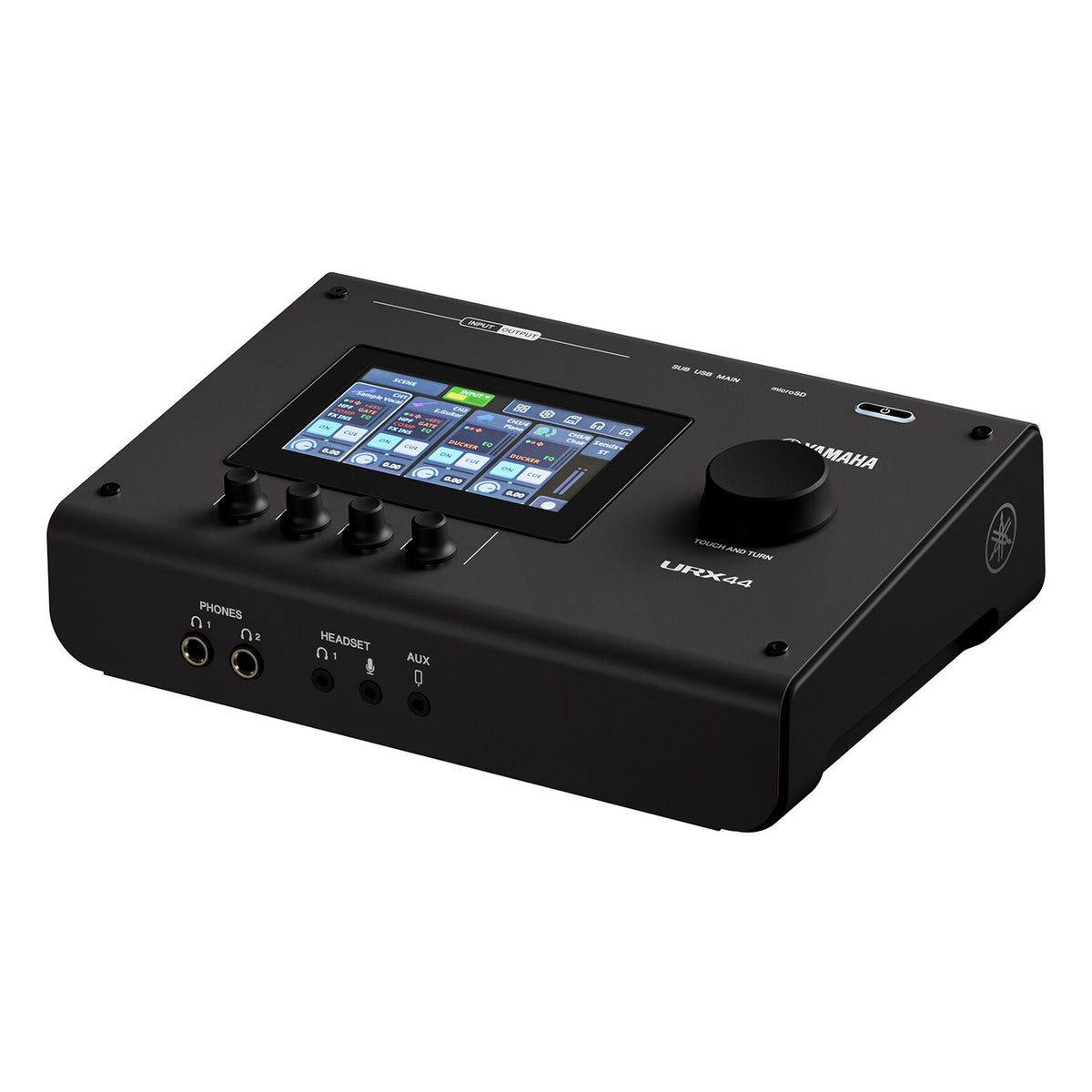 Yamaha URX44B 6-in/4-out USB-C Audio Interface with 32-bit/192kHz support and Touch LCD panel GUI with physical controller
