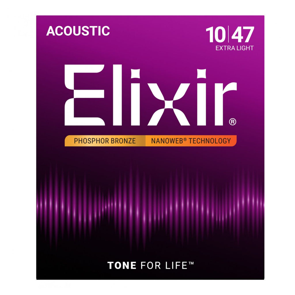 Elixir Strings 16002 Nanoweb Phosphor Bronze Acoustic Guitar Strings 10-47 Extra Light