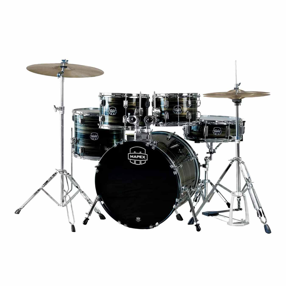 Mapex CM5295FTCDK Comet 5 pcs Hybrid Drum Set with Hardware Throne & Cymbals - Brown Wood Grain
