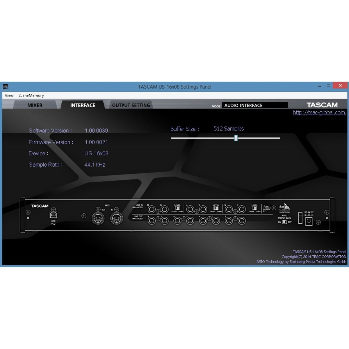 Tascam US-16x08 16-input Audio Interface