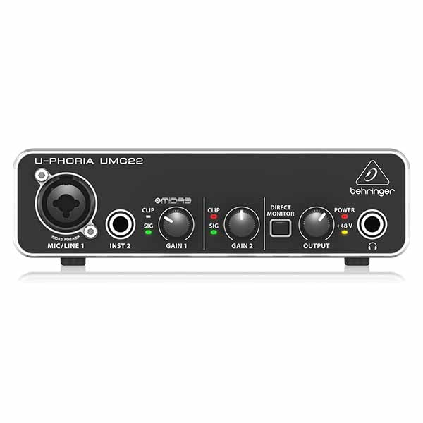 Behringer U-PHORIA UMC22 Audiophile 2x2 USB Audio Interface with MIDAS Mic Preamplifier