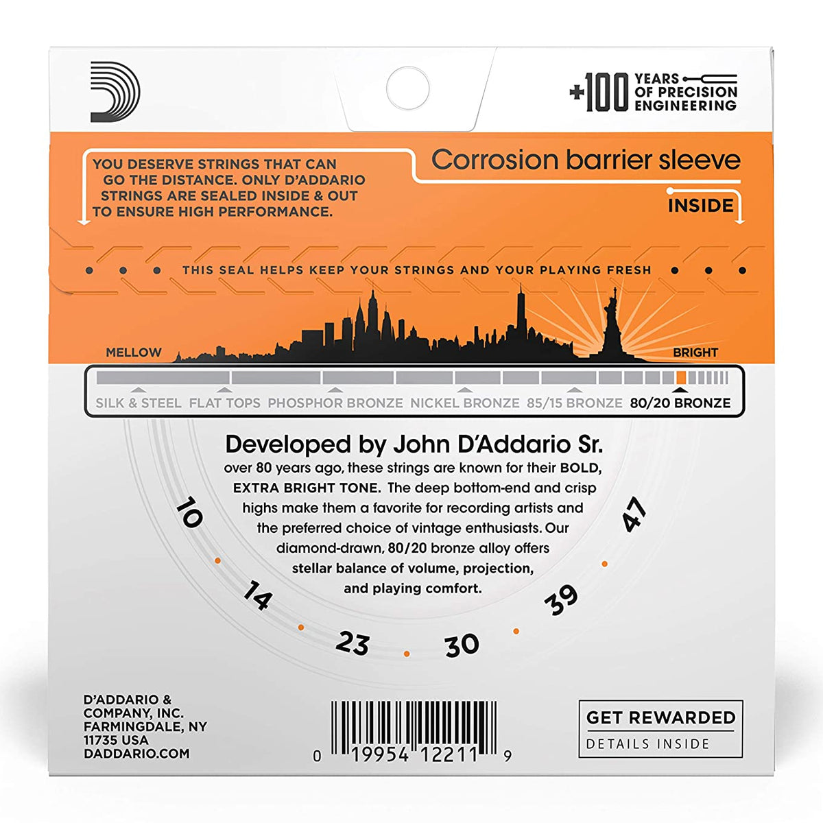 D'Addario EJ10 10-47 Extra Light Acoustic Guitar Strings