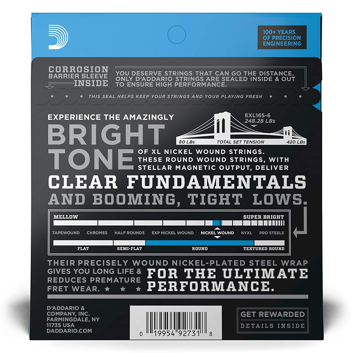 D'Addario EXL165-6 32-135 Regular Light Top/Medium Bottom Long Scale 6-String Bass Strings