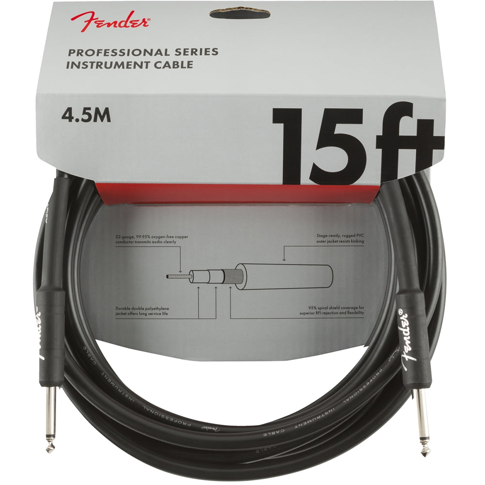 Fender PROFESSIONAL SERIES INSTRUMENT CABLES 15ft Straight- Straight - Black