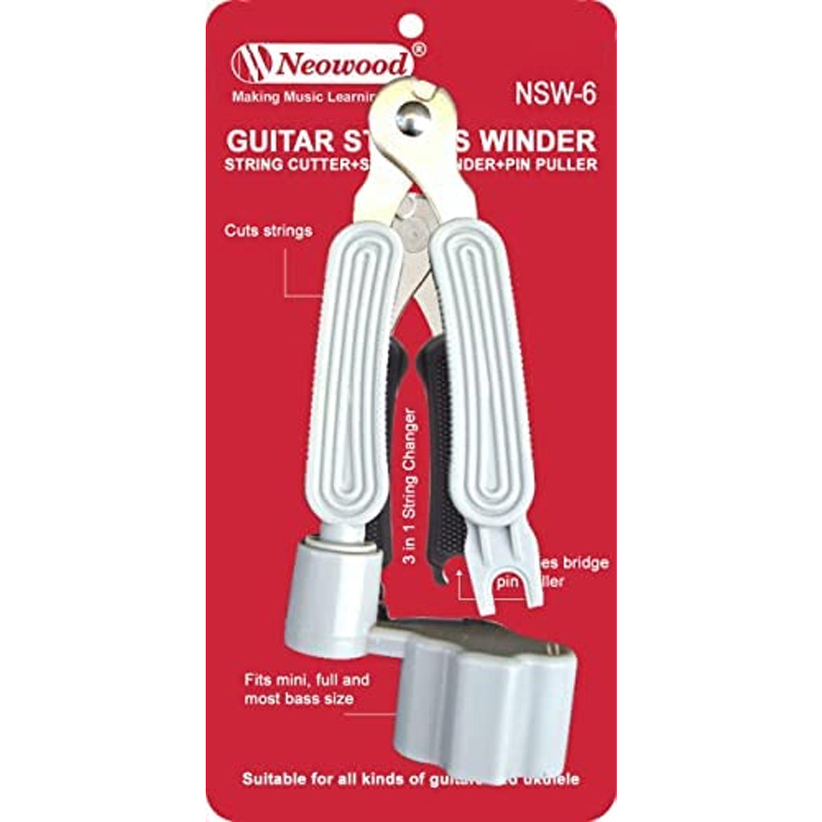 Neowood NSW6 Guitar String Winder Cutter Pin Puller - Grey