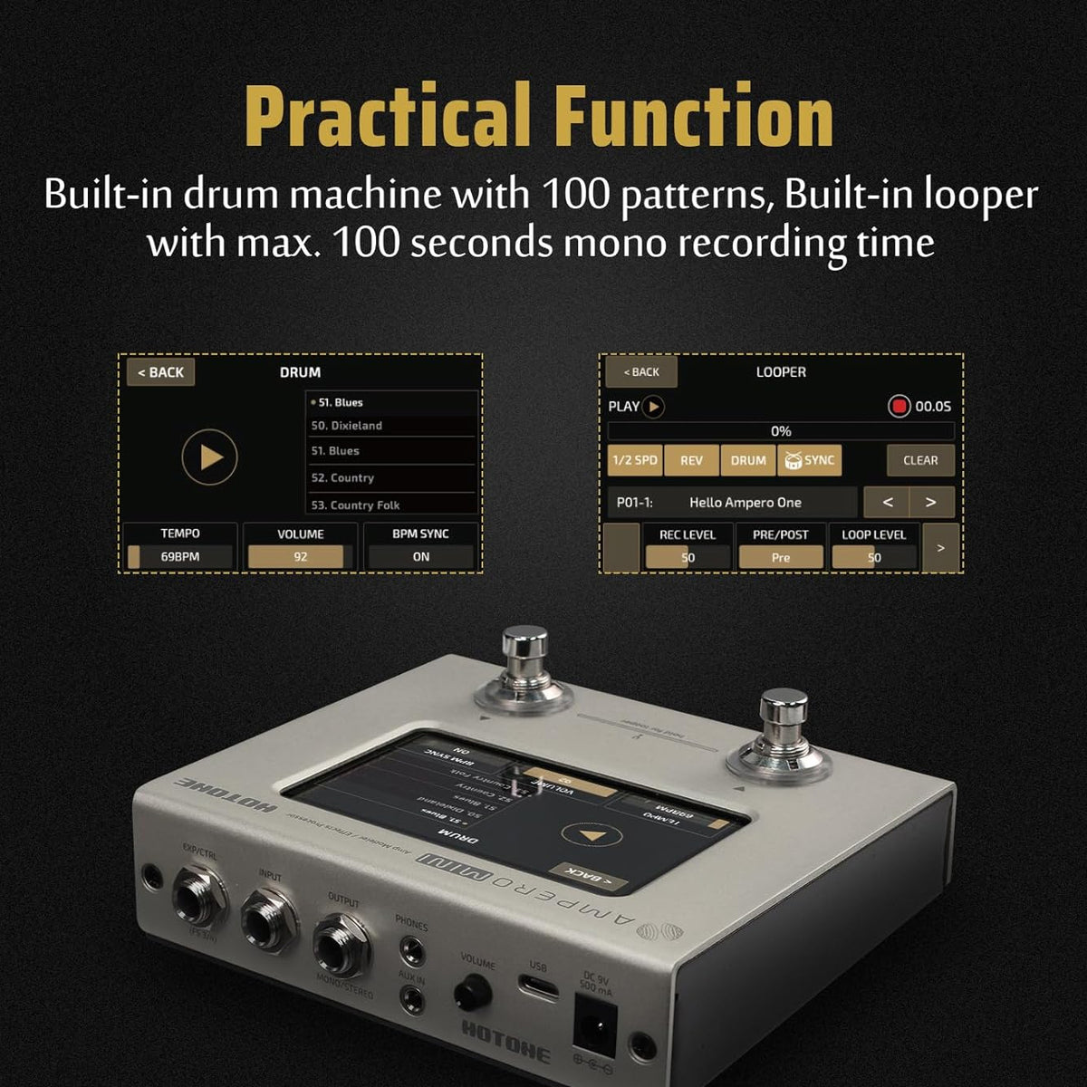 Hotone Ampero MINI AMP Modeler/Effects Processor MP50 MC