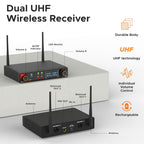 DIGIMORE UHF Dual Wireless Microphone System | 200ft Range | Balanced XLR Outs | 12Hrs Battery Life | Type-C Charging | Perfe
