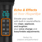 DIGIMORE UHF Dual Wireless Microphone System with in-Built Sound Card | Voice Change, Echo, Bass Etc. | 150ft Range | for Hou