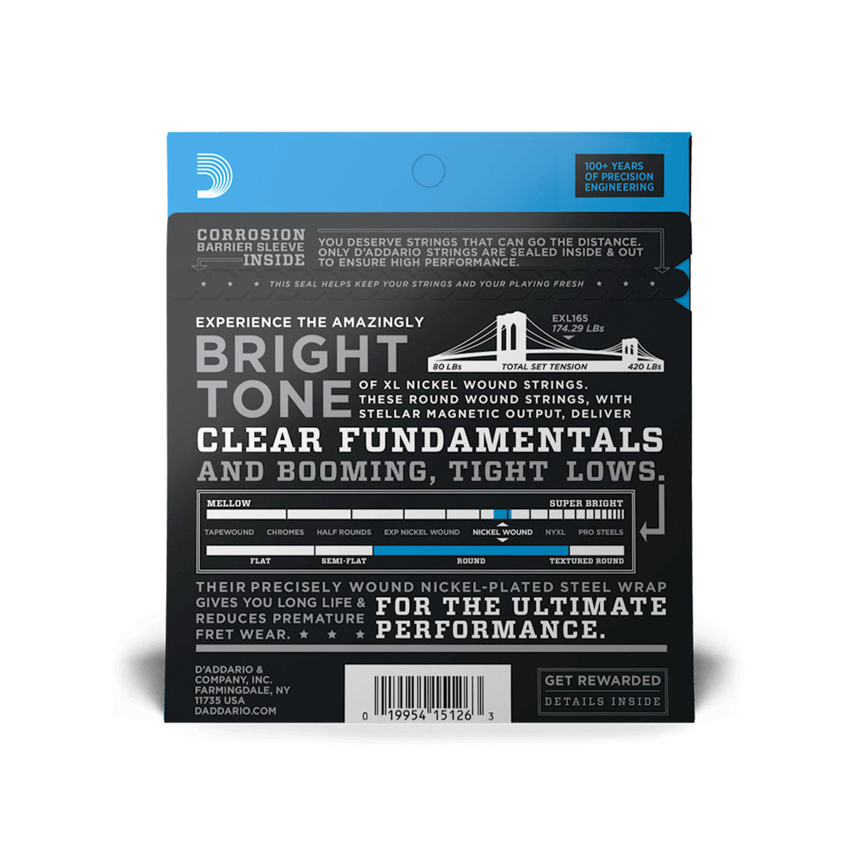 Daddario EXL165 Regular Light Top/Medium Bottom Long Scale Bass Strings 45-105