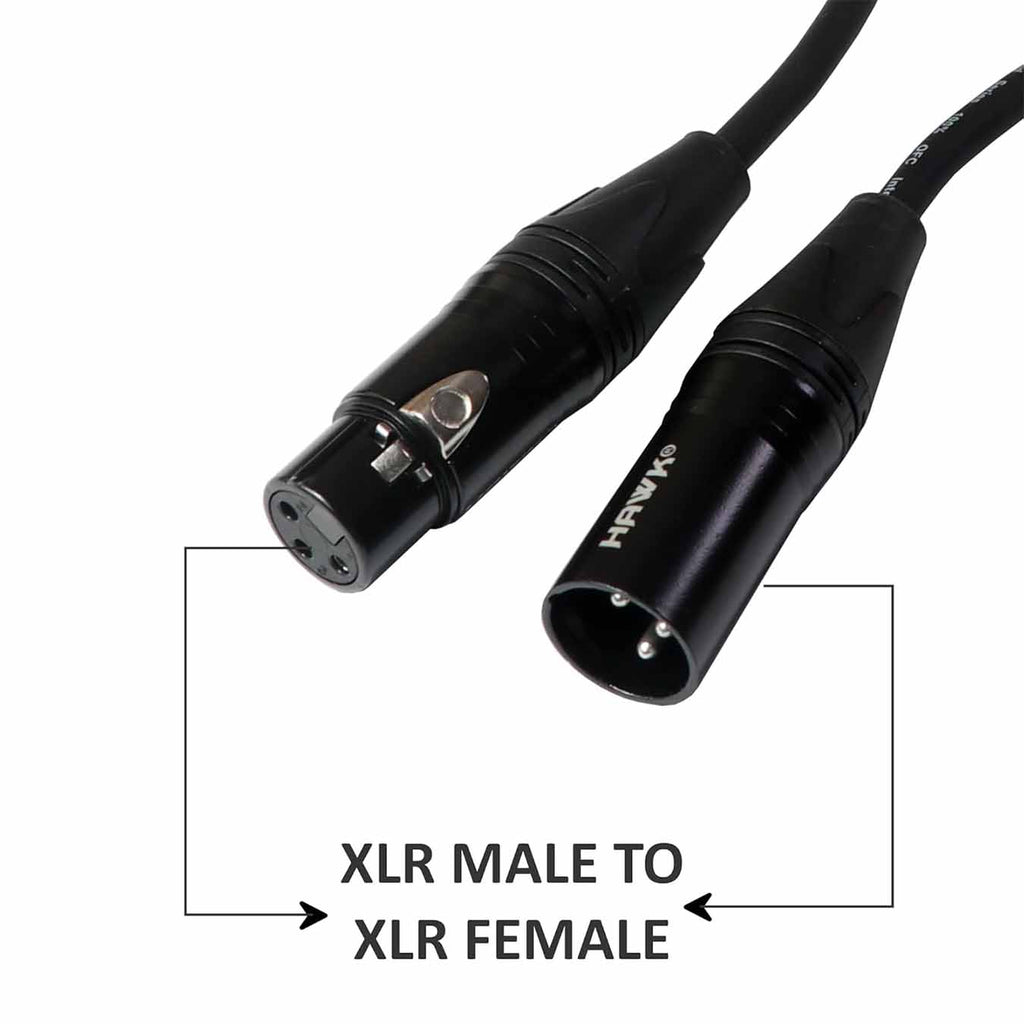 Hawk SXFG066 Gold Series XLR Male to XLR Female Balanced Mic Cable with Hawk Connectors, 20 meters length, Black Colour with 