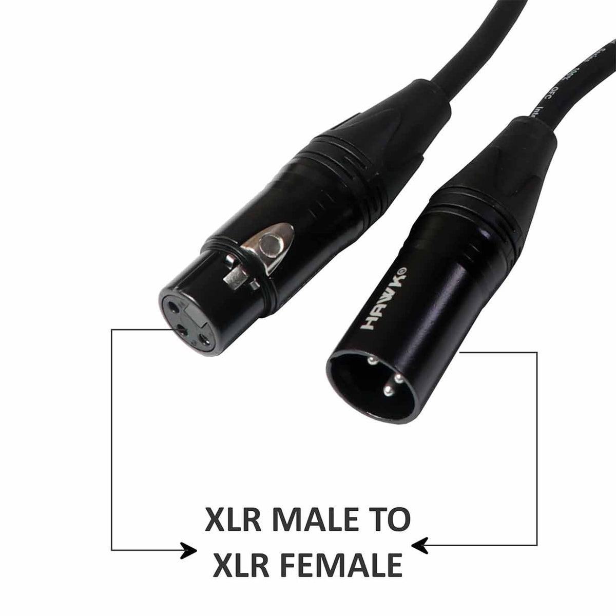 Hawk SXFG066 Gold Series XLR Male to XLR Female Balanced Mic Cable with Hawk Connectors, 20 meters length, Black Colour with 