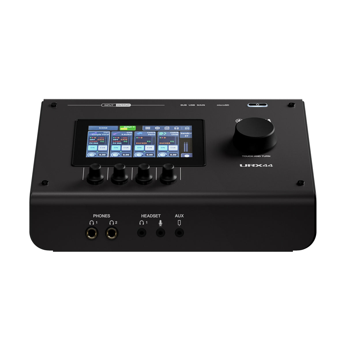 Yamaha URX44B 6-in/4-out USB-C Audio Interface with 32-bit/192kHz support and Touch LCD panel GUI with physical controller