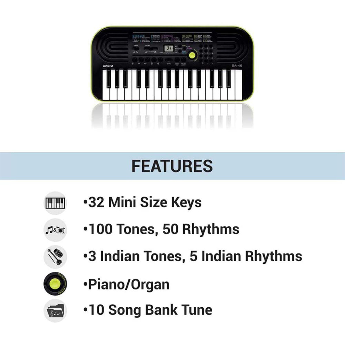 Casio SA-46 Electronic Keyboard with LAD-6 Adapter