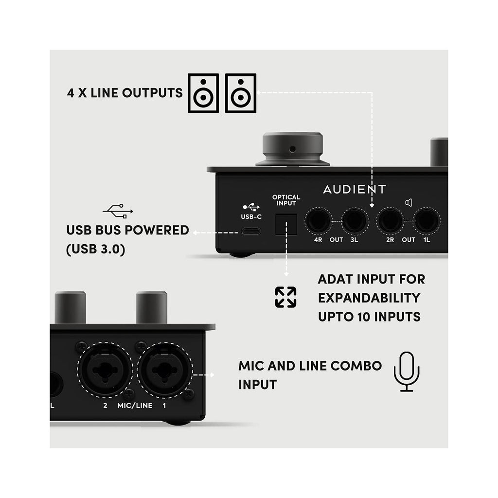 Audient iD14 (MKII) 10in/6out High Performance USB3.0 Audio Interface with 126dB Dynamic Range- 2 X Audient Console Preamps- 