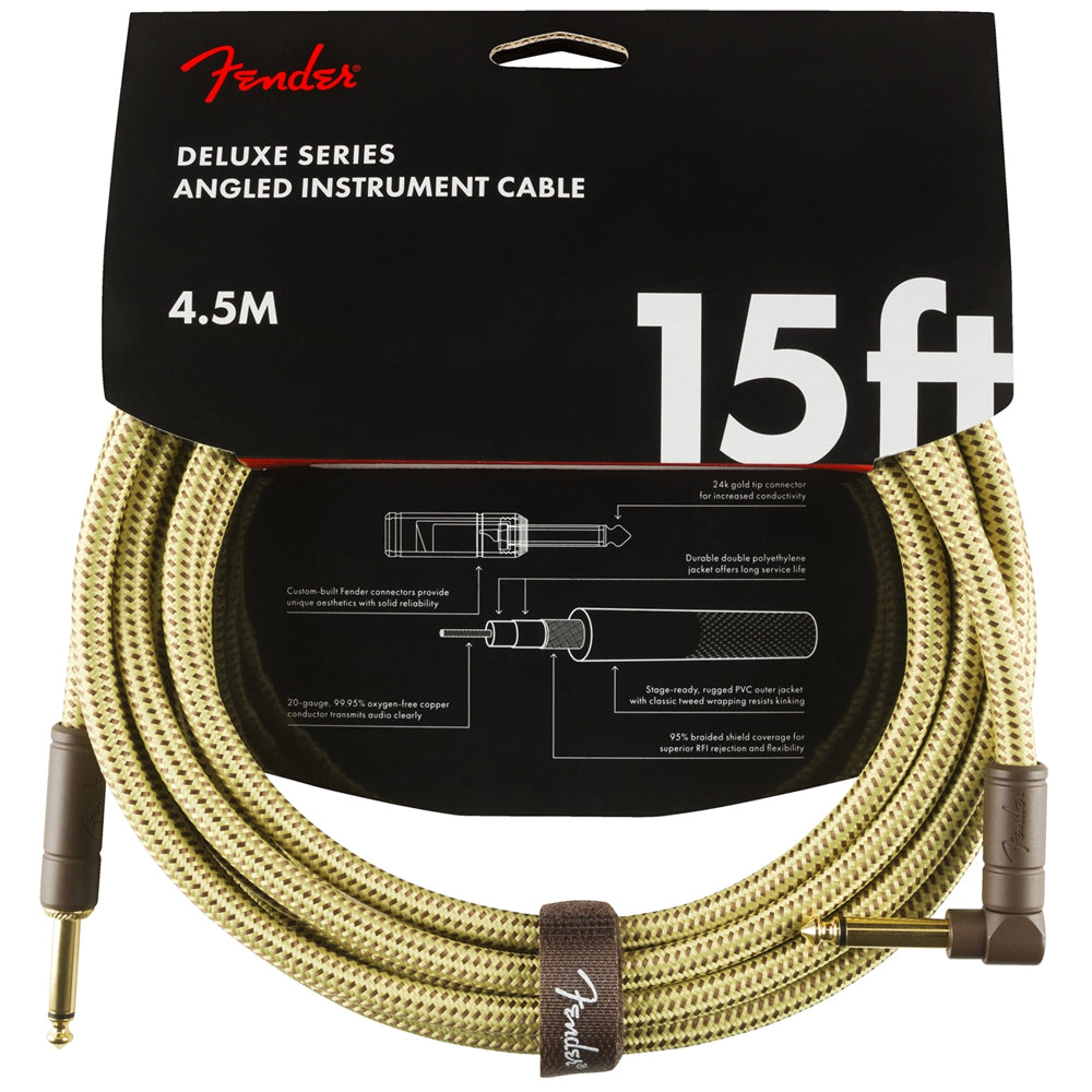 Fender DELUXE SERIES TWEED INSTRUMENT CABLES Straight-Angled 15ft