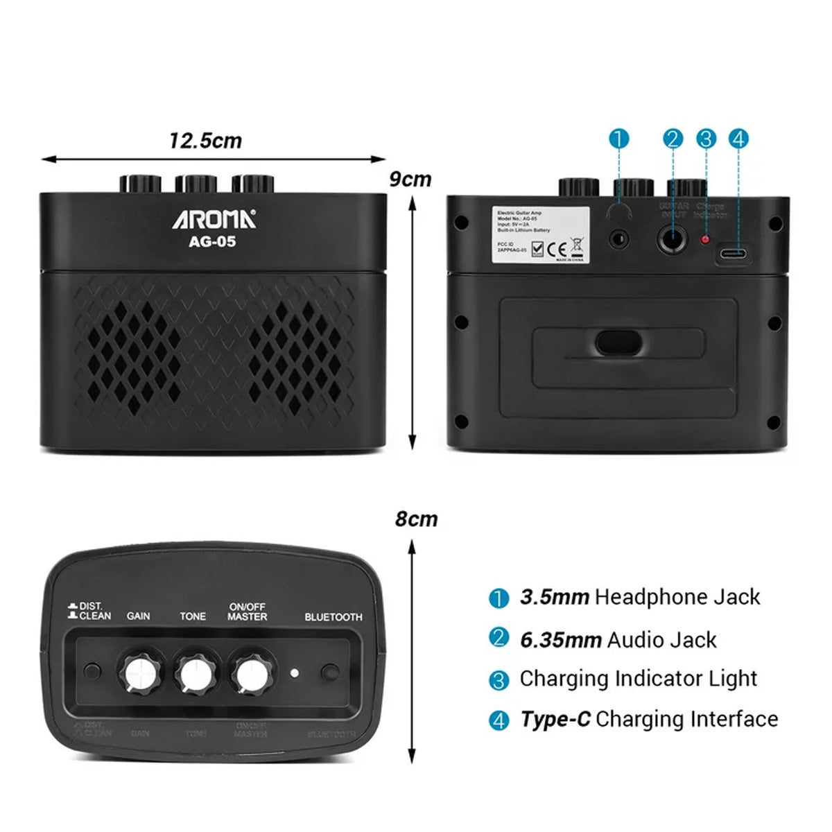 Aroma AG05 Guitar Amplifier with Bluetooth