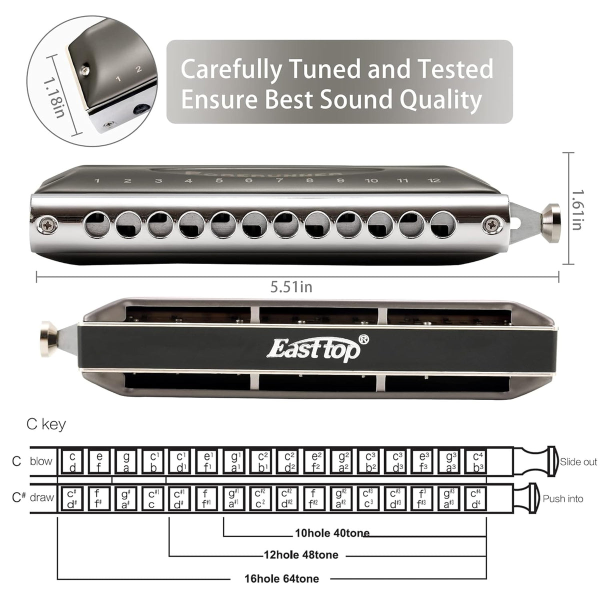 EASTTOP FORERUNNER CHROMATIC HARMONICA T1248NV - KEY C