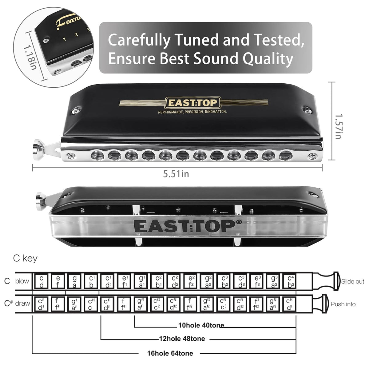 EASTTOP FORERUNNER 2.0 CHROMATIC HARMONICA T1248NV 2.0 - KEY G