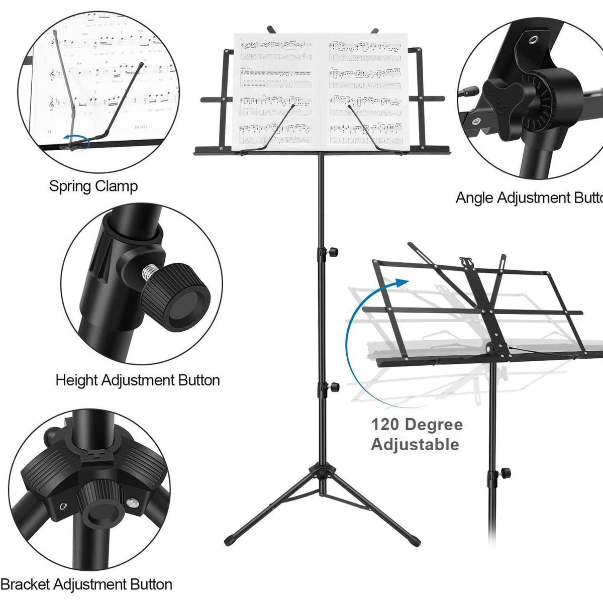 Neowood BS-C10 (Black) for Guitar,Violin and Ukulele Sheet Music Stand