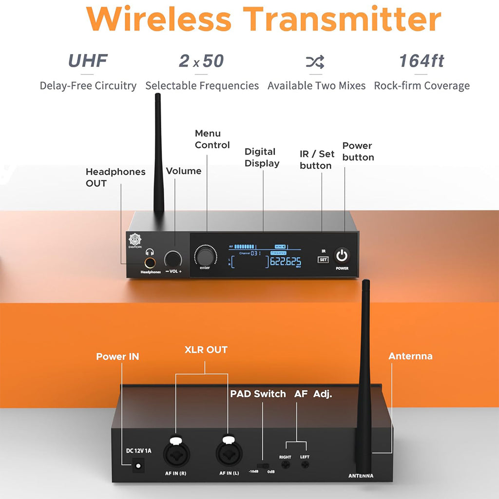 DIGIMORE UHF Wireless in-Ear Monitor System with Earphones D-850