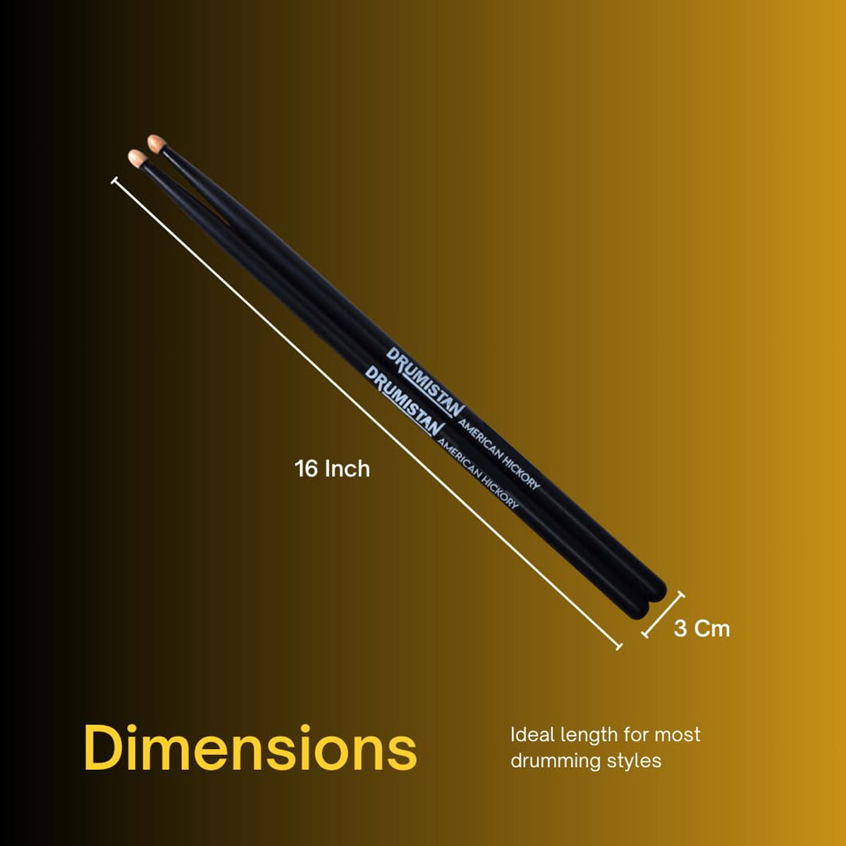 Drumistan Coloured American Hickory Drum Sticks 7A - Black
