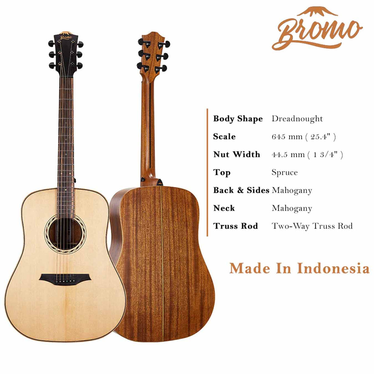 Bromo BAT1 Dreadnought Acoustic Guitar-Natural