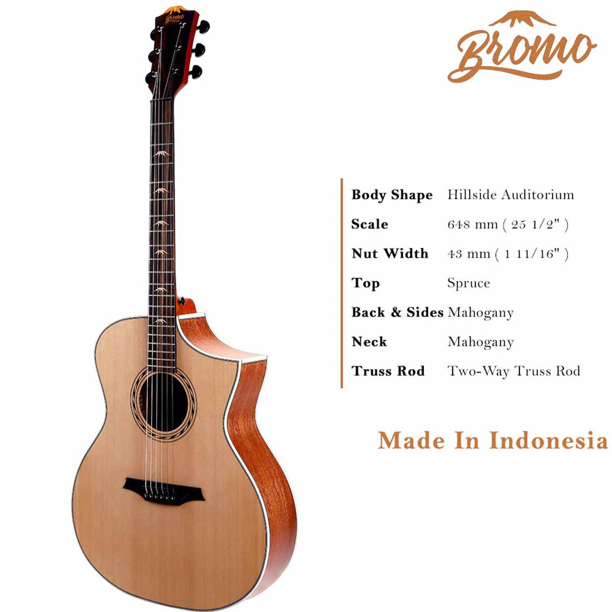 Bromo BAA4C Auditorium Acoustic Guitar-Natural