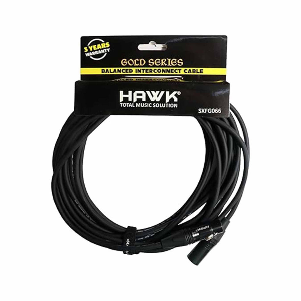 Hawk SXFG066 Gold Series XLR Male to XLR Female Balanced Mic Cable with Hawk Connectors, 20 meters length, Black Colour with 