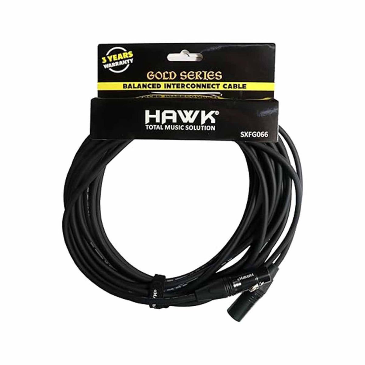 Hawk SXFG066 Gold Series XLR Male to XLR Female Balanced Mic Cable with Hawk Connectors, 20 meters length, Black Colour with 
