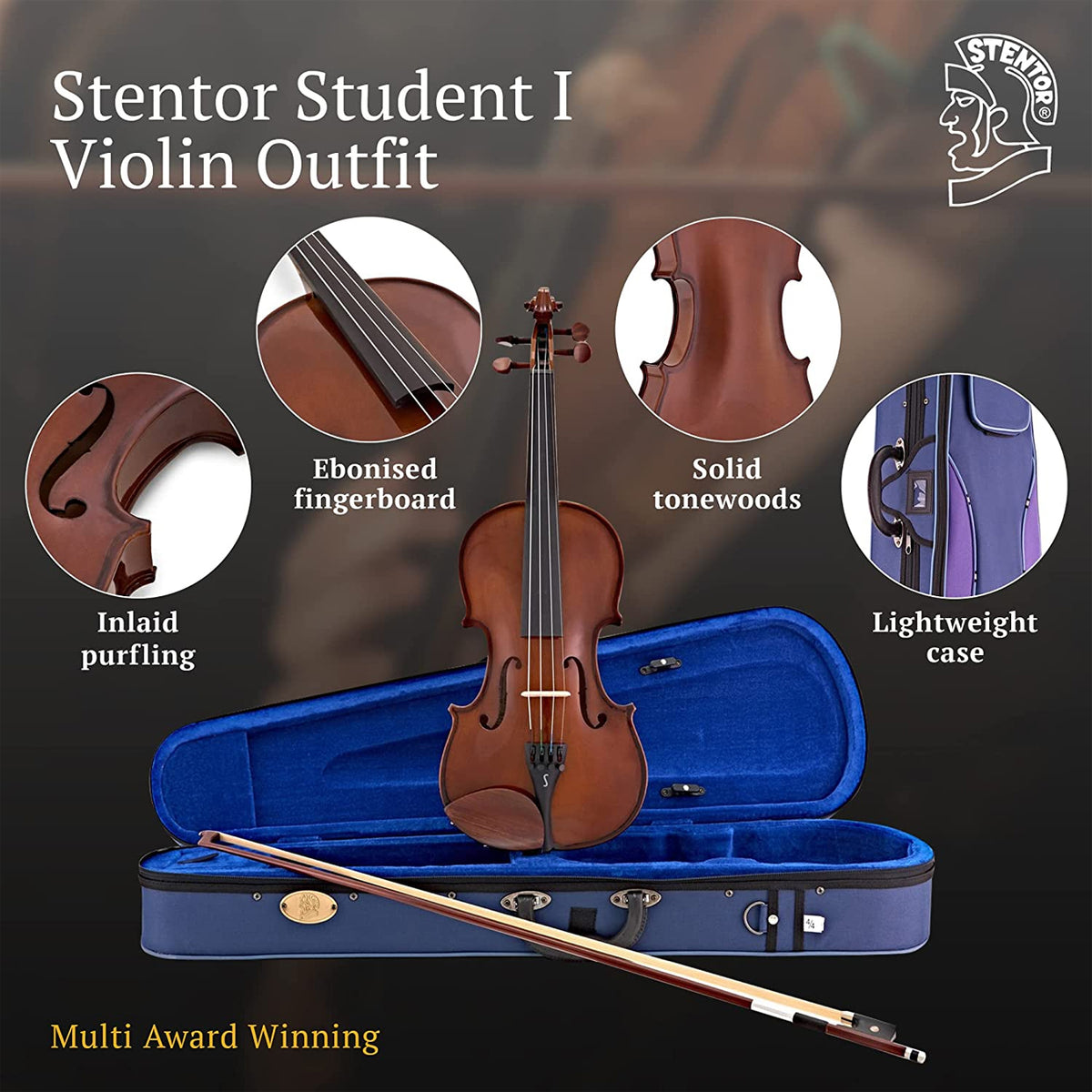 Stentor violin outfit 1400A2 with Bow and Box