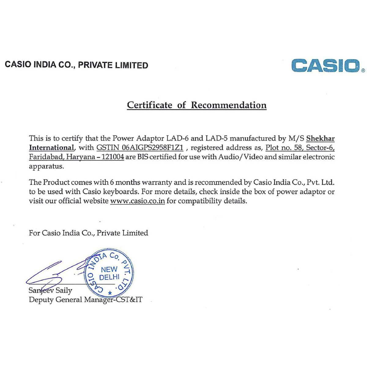 Casio SA-46 Electronic Keyboard with LAD-6 Adapter