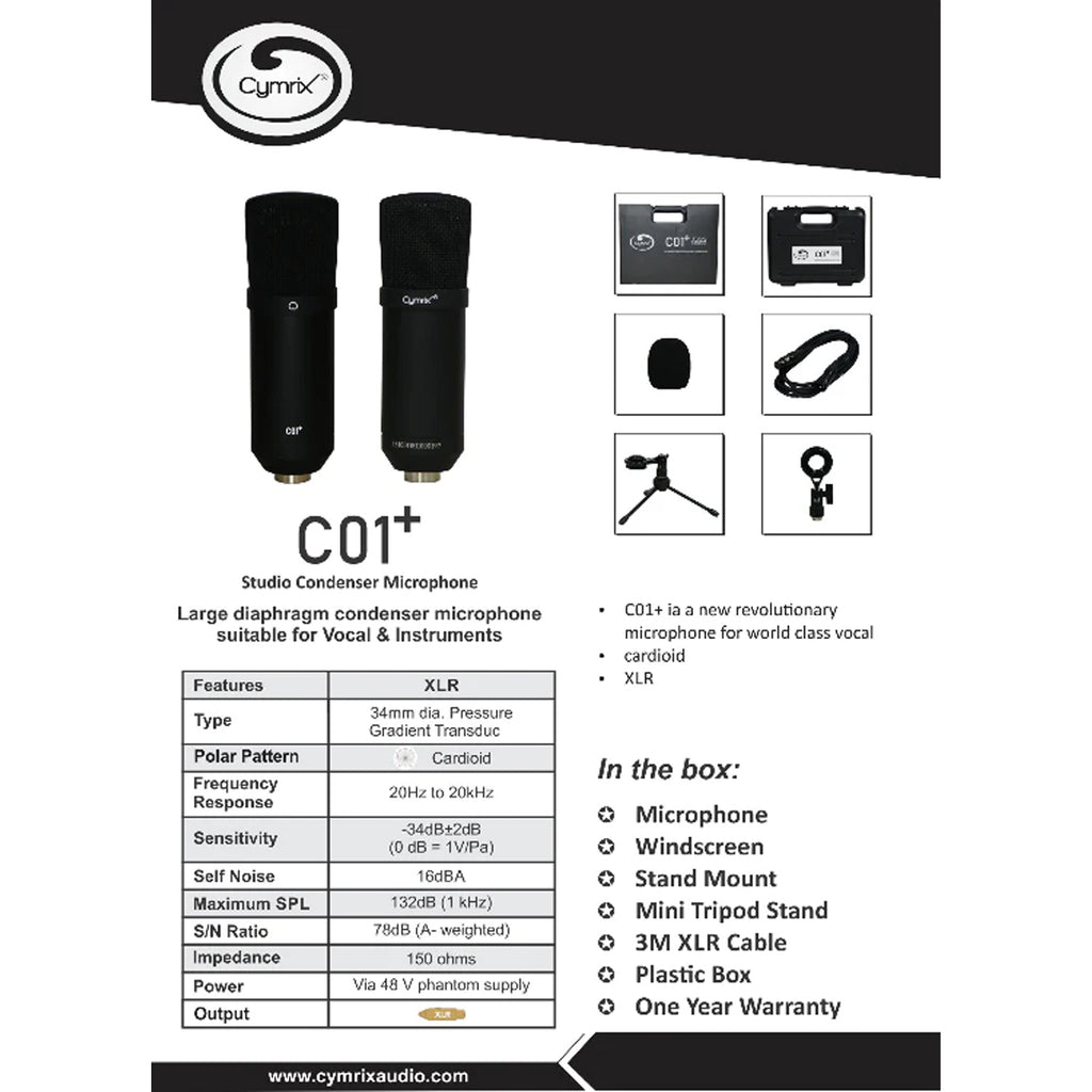 Cymrix C01+ Studio Condenser Microphone for Voacl and Instruments