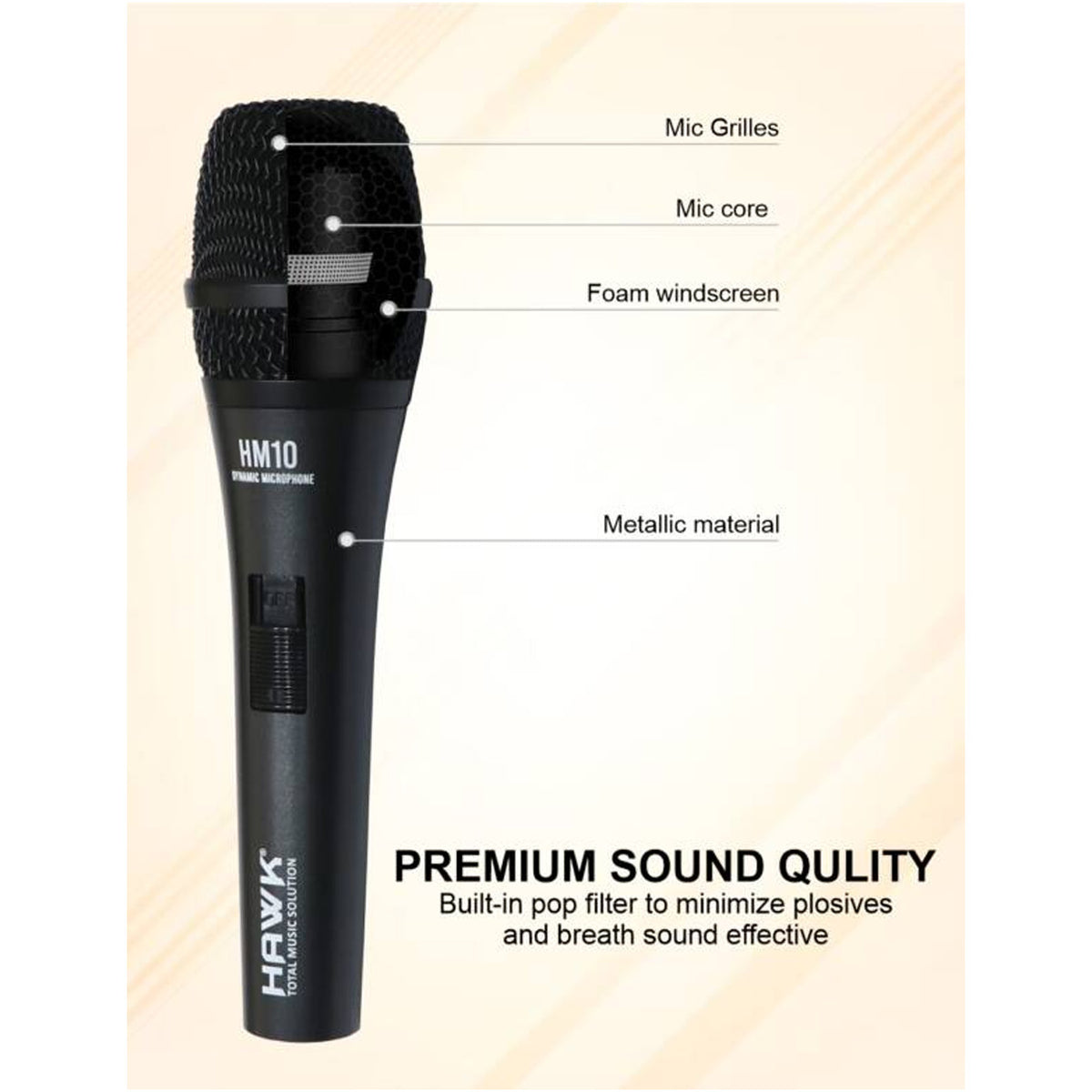 Hawk Proaudio HM 10 Handheld Dynamic Cardioid Wired Mic for Live, Recording, Speech with mic Holder and Pouch with ON/Off Swi
