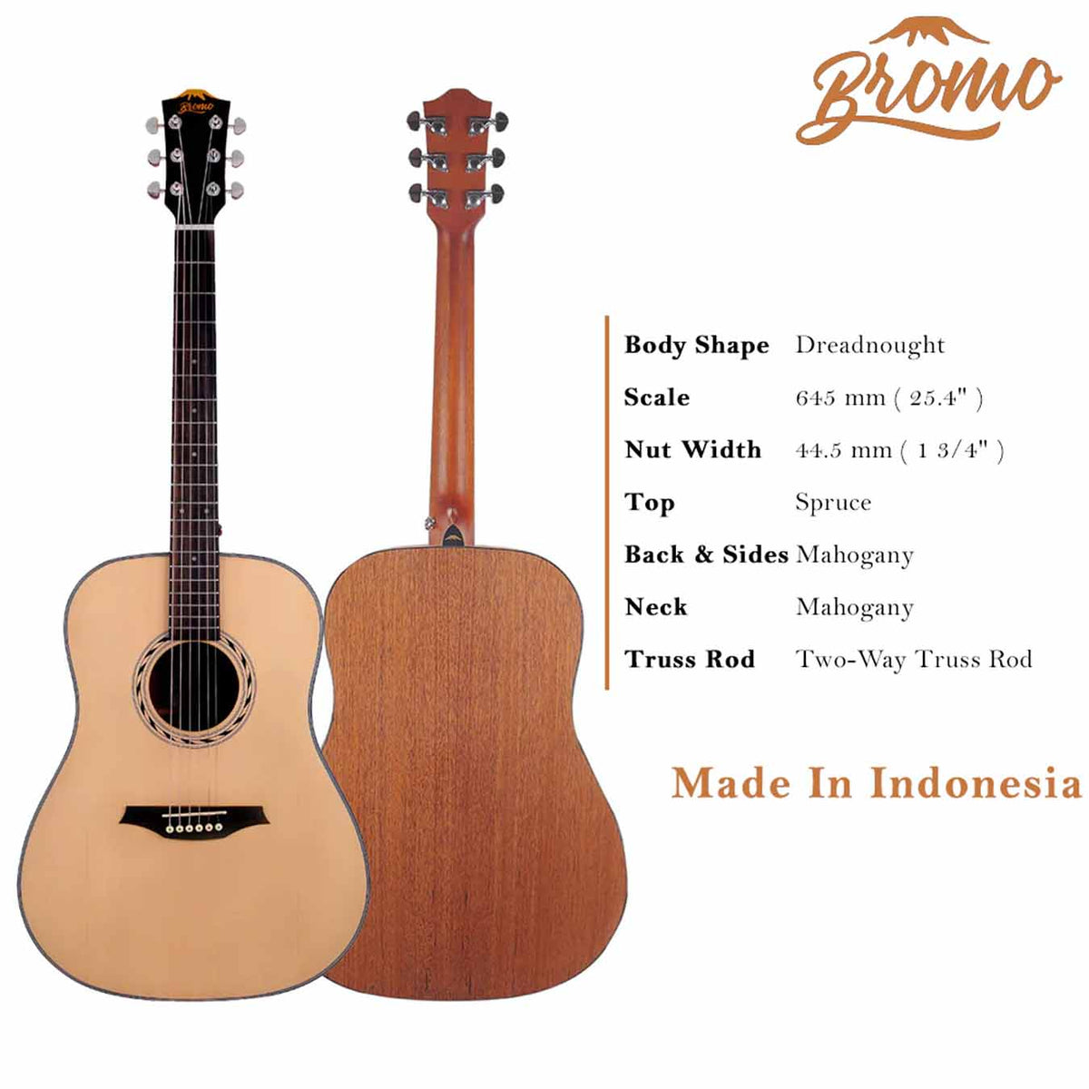 Bromo BAB1 Dreadnought Acoustic Guitar-Natural