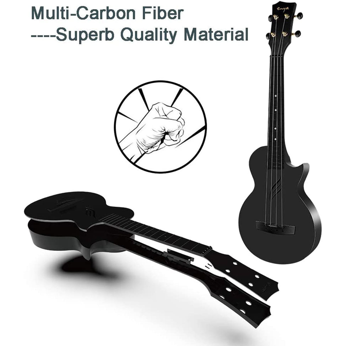 Enya Concert Ukulele Nova U Carbon Fiber Travel Ukulele with Beginner Kit includes online lessons, case, strap, capo and stri