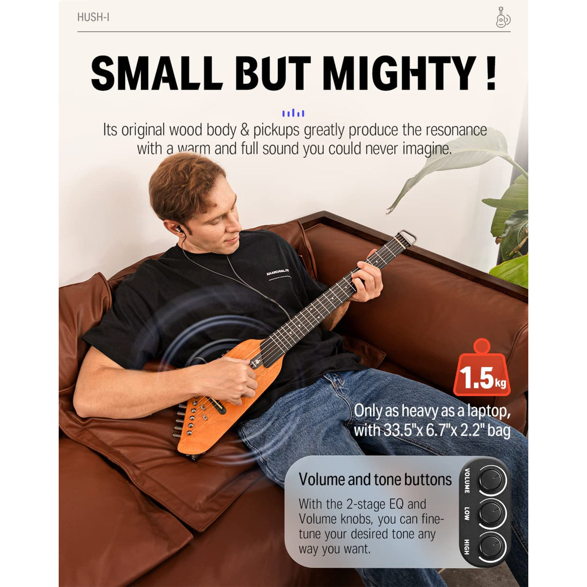 Donner HUSH-I Headless Silent Guitar - Natural
