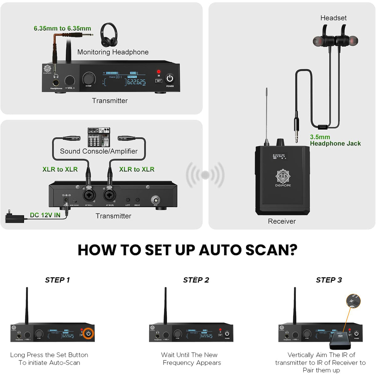 DIGIMORE UHF Wireless in-Ear Monitor System with Earphones D-850