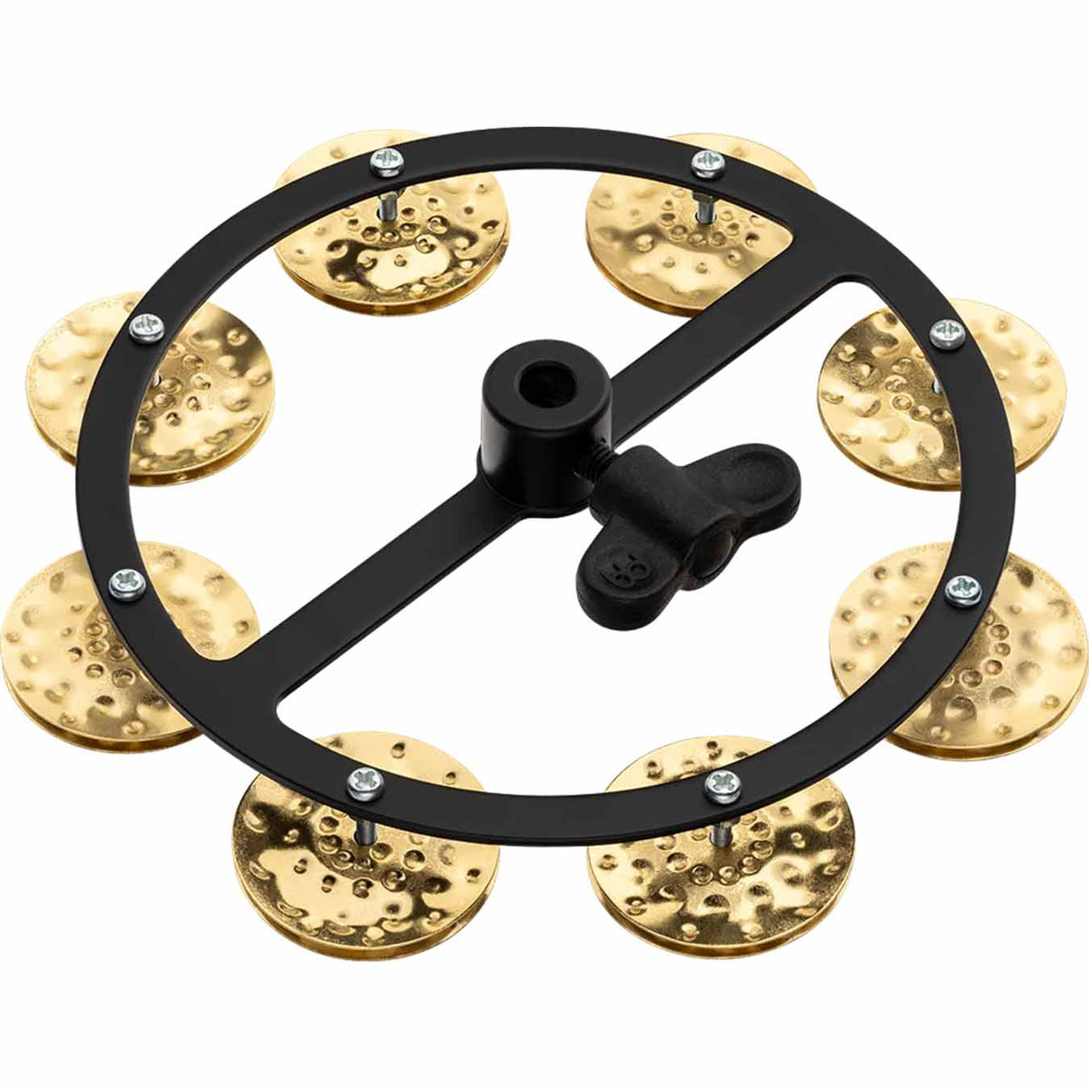 Meinl Artists Blog More 5 + 1 Headliner® Series 5\" Hihat Tambourine, Single Row, Hammered Brass Jingles - HTHH1B-BK