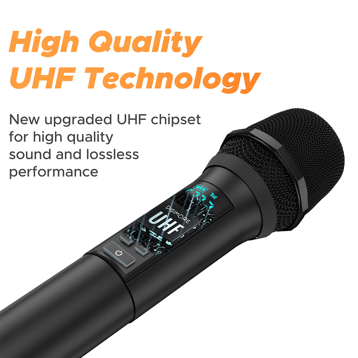 DIGIMORE UHF Dual Wireless Microphone System with in-Built Sound Card | Voice Change, Echo, Bass Etc. | 150ft Range | for Hou