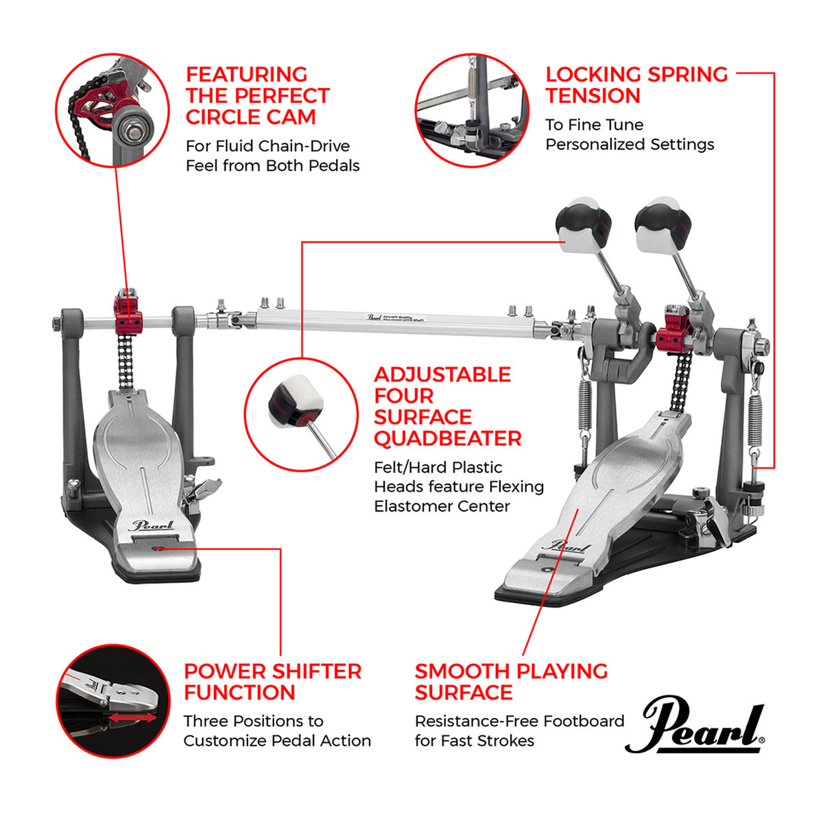 Pearl Eliminator Solo Series P1032R Red Double Pedal